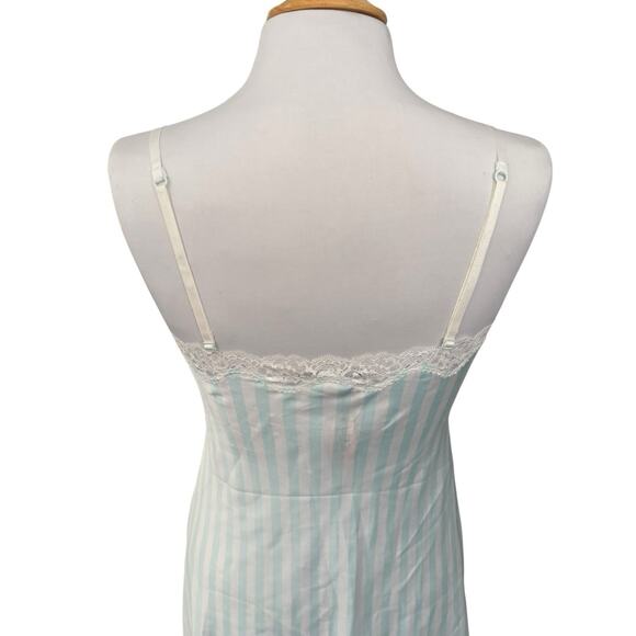 Victorias Secret Mini Slip Dress Chemise Lingerie Blue Stripe Satin Lace Small - Picture 4 of 9